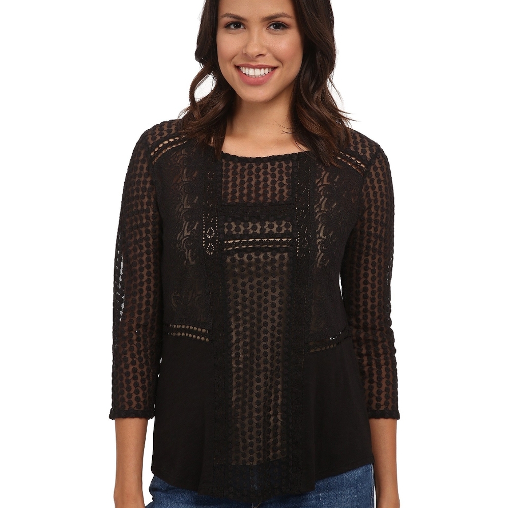 Lucky Brand NAVY BLUE Lace Semi-sheer Top M